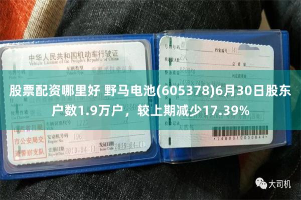股票配资哪里好 野马电池(605378)6月30日股东户数1.9万户，较上期减少17.39%